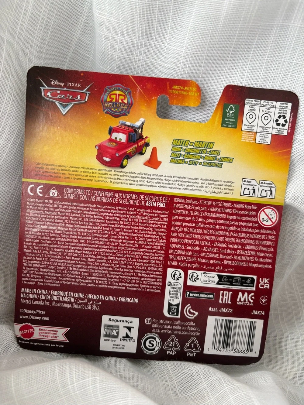 Disney Pixar Cars Race and Rescue Mater w/ cone Tow Mater Diecast Mattel 1:55
